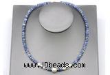 CFN228 4*6mm faceted rondelle blue spot stone & potato white freshwater pearl necklace