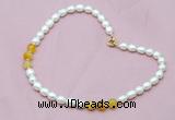 CFN307 Rice white freshwater pearl & yellow banded agate necklace, 16 - 24 inches