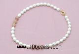 CFN336 9 - 10mm rice white freshwater pearl & moonstone necklace wholesale