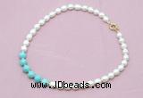 CFN422 9 - 10mm rice white freshwater pearl & blue howlite necklace wholesale