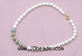 CFN457 9 - 10mm rice white freshwater pearl & serpentine jasper necklace