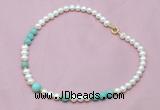 CFN505 Potato white freshwater pearl & amazonite necklace, 16 - 24 inches