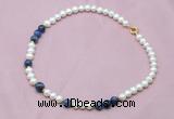 CFN508 Potato white freshwater pearl & sodalite necklace, 16 - 24 inches