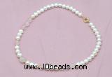 CFN517 9mm - 10mm potato white freshwater pearl & rose quartz necklace