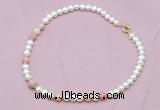 CFN518 9mm - 10mm potato white freshwater pearl & pink opal necklace