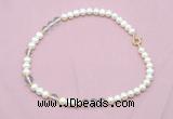 CFN531 9mm - 10mm potato white freshwater pearl & white crystal necklace