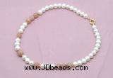 CFN536 9mm - 10mm potato white freshwater pearl & moonstone necklace