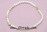 CFN559 9mm - 10mm potato white freshwater pearl & white fossil jasper necklace