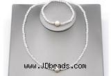 CFN601 4mm faceted round white moonstone & potato white freshwater pearl jewelry set