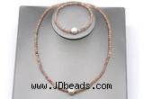 CFN602 4mm faceted round orange moonstone & potato white freshwater pearl jewelry set