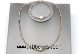 CFN603 4mm faceted round rainbow moonstone & potato white freshwater pearl jewelry set