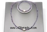 CFN606 4mm faceted round amethyst & potato white freshwater pearl jewelry set