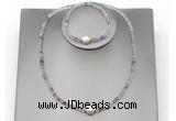 CFN609 4mm faceted round fluorite & potato white freshwater pearl jewelry set