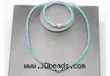 CFN615 4mm faceted round amazonite & potato white freshwater pearl jewelry set