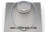 CFN619 4mm faceted round blue angel skin & potato white freshwater pearl jewelry set