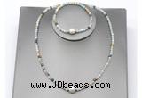 CFN620 4mm faceted round amazonite & potato white freshwater pearl jewelry set