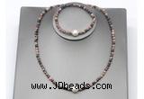 CFN631 4mm faceted round rhodonite & potato white freshwater pearl jewelry set