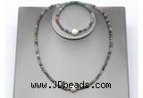 CFN635 4mm faceted round Indian agate & potato white freshwater pearl jewelry set