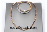 CFN640 4mm faceted round mookaite & potato white freshwater pearl jewelry set