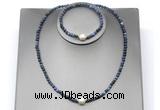 CFN644 4mm faceted round dumortierite & potato white freshwater pearl jewelry set