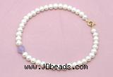 CFN701 9mm - 10mm potato white freshwater pearl & lavender amethyst necklace