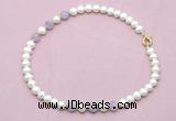 CFN703 9mm - 10mm potato white freshwater pearl & lavender amethyst necklace