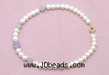 CFN704 9mm - 10mm potato white freshwater pearl & lavender amethyst necklace