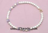 CFN707 9mm - 10mm potato white freshwater pearl & lavender amethyst necklace