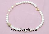 CFN711 9mm - 10mm potato white freshwater pearl & rose quartz necklace