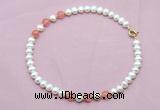 CFN715 9mm - 10mm potato white freshwater pearl & cherry quartz necklace