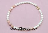 CFN721 9mm - 10mm potato white freshwater pearl & pink opal necklace