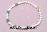 CFN726 9mm - 10mm potato white freshwater pearl & green aventurine necklace