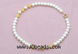 CFN740 9mm - 10mm potato white freshwater pearl & honey jade necklace