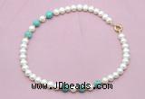 CFN762 9mm - 10mm potato white freshwater pearl & blue sea sediment jasper necklace