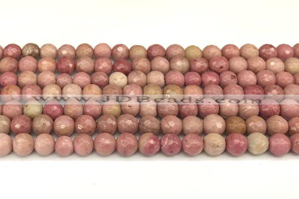 CFW60 15 inches 6mm faceted round pink wooden jasper beads