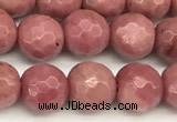 CFW65 15 inches 6mm faceted round pink wooden jasper beads