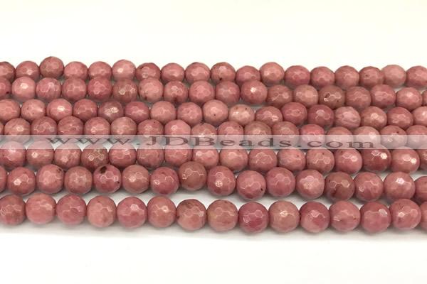 CFW65 15 inches 6mm faceted round pink wooden jasper beads