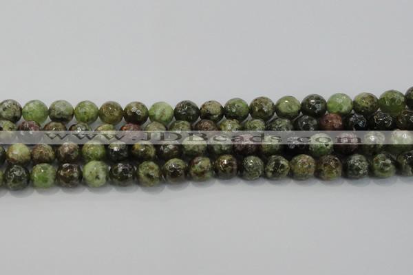 CGA149 15.5 inches 10mm faceted round natural green garnet beads