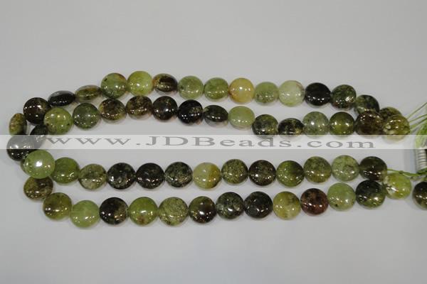 CGA213 15.5 inches 14mm flat round natural green garnet beads