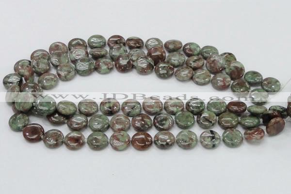 CGA59 15.5 inches 14mm flat round red green garnet gemstone beads