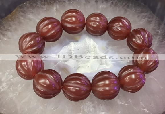 CGB3006 7.5 inches 19mm - 20mm carved round red agate bracelet