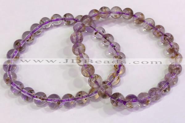 CGB4666 7mm round purple phantom quartz beaded bracelets