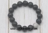 CGB5681 10mm, 12mm black lava beads with zircon ball charm bracelets