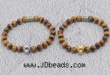 CGB6010 8mm round grade AA yellow tiger eye bracelet with leopard head for men