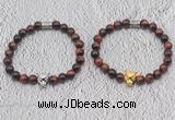 CGB6014 8mm round red tiger eye bracelet with leopard head for men