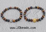 CGB6025 8mm round grade AA colorful tiger eye bracelet with lion head for men