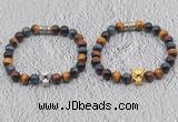 CGB6026 8mm round grade AA colorful tiger eye bracelet with leopard head for men