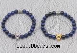 CGB6035 8mm round blue tiger eye bracelet with leopard head for men