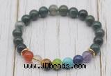 CGB6210 8mm moss agate 7 chakra beaded mala stretchy bracelets