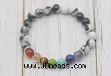 CGB6240 8mm black & white jasper 7 chakra beaded mala stretchy bracelets